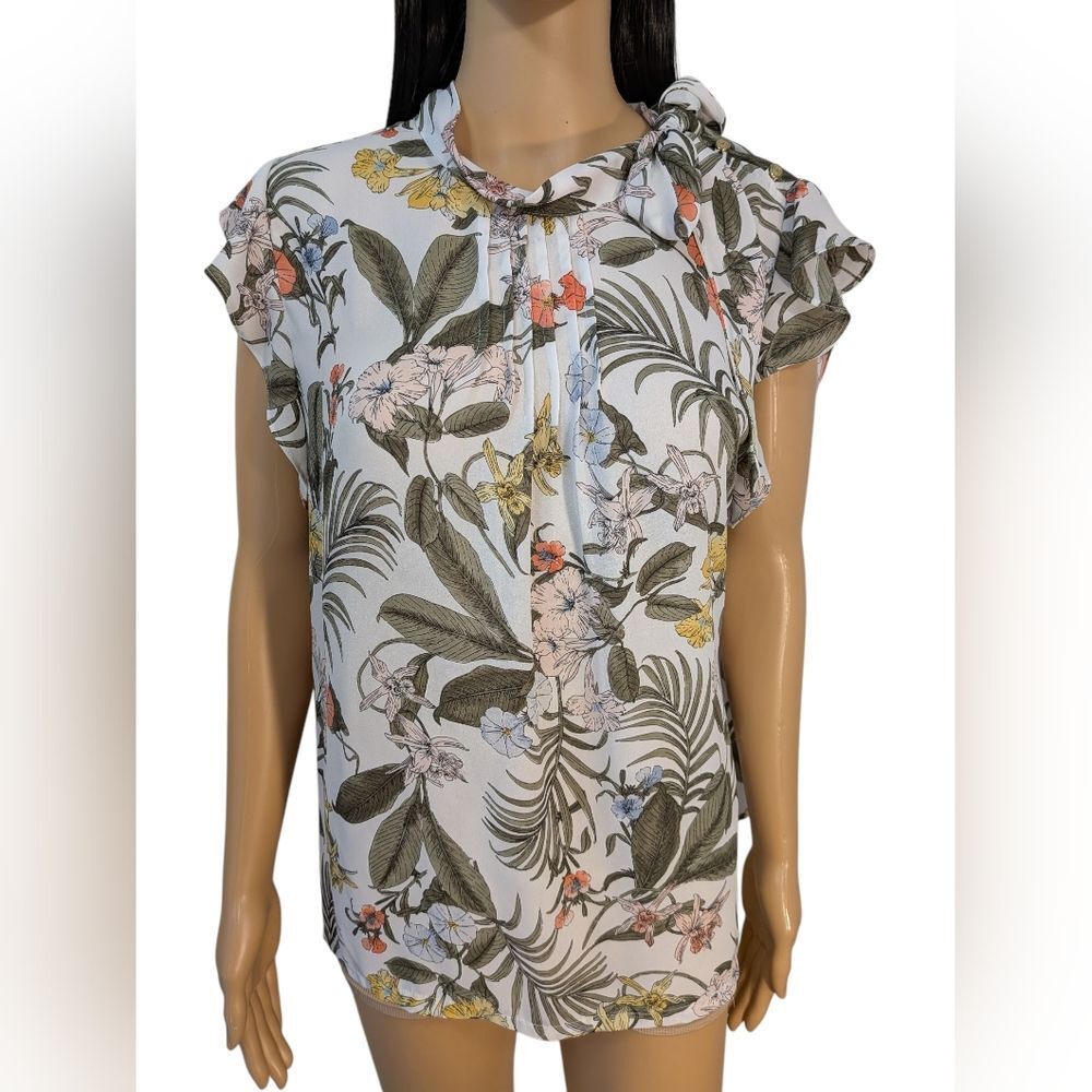 Liz Claiborne Botanical Print Sleeveless Blouse Women's Sz L
